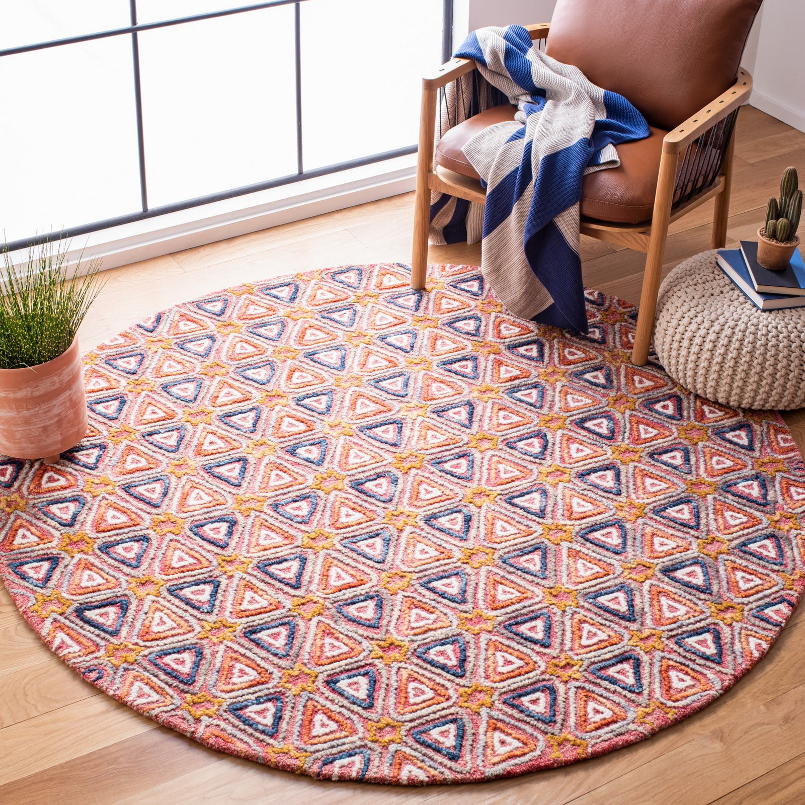 Luxurious Hand-Tufted Pure Wool Round Red Area Rug - 6'