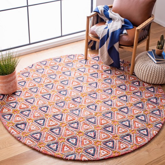SAFAVIEH Trace Salazar Geometric Triangles Wool Area Rug, Red/Navy, 6' x 6' Round