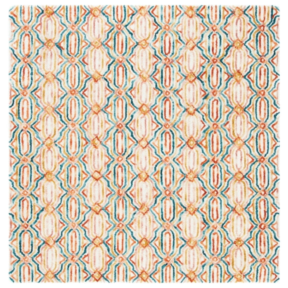 SAFAVIEH Trace Shavonne Geometric Area Rug, Ivory/Navy, 6' x 6' Square