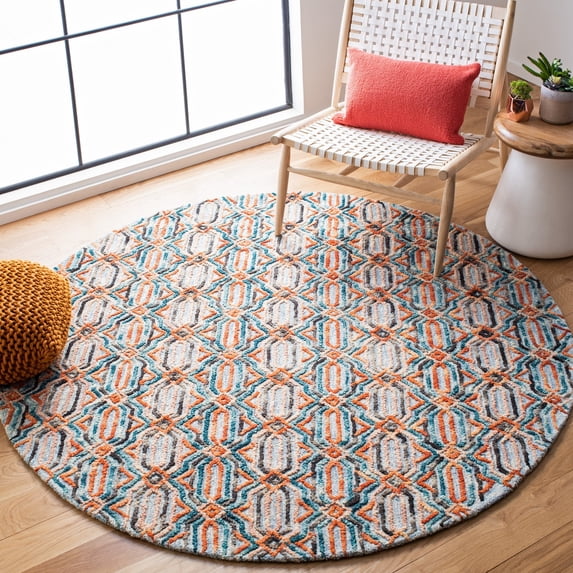 SAFAVIEH Trace Shavonne Geometric Trellis Wool Area Rug, Light Blue/Blue, 6' x 6' Round
