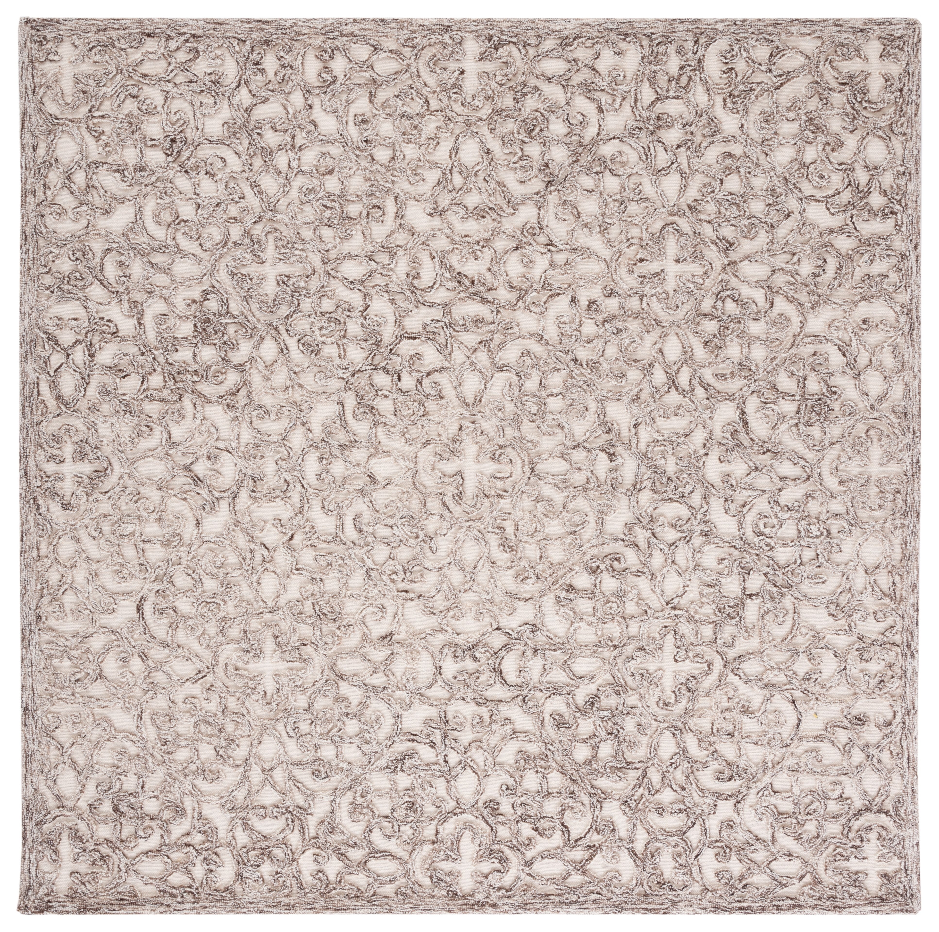 Hand-Tufted Brown and Ivory Wool Square Area Rug
