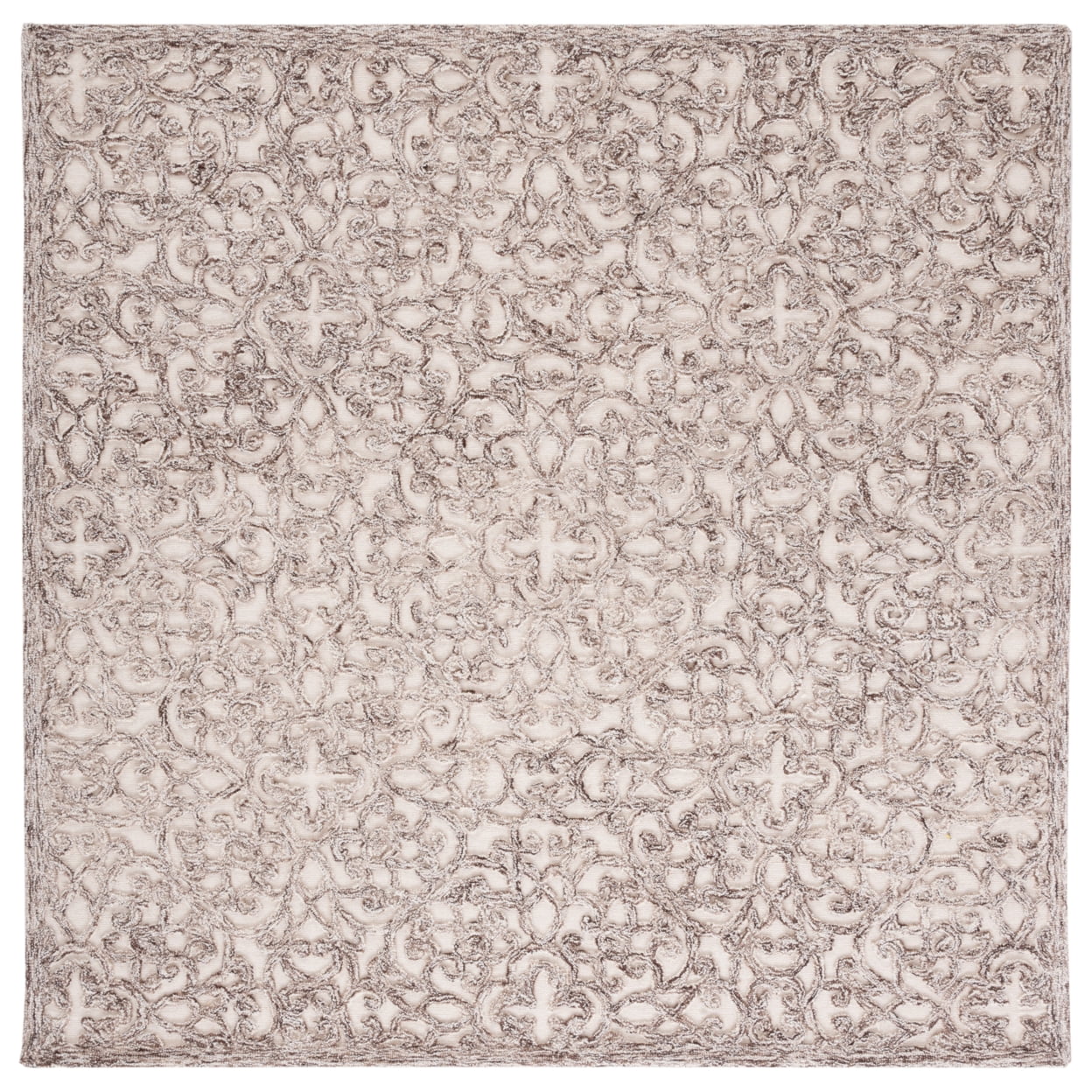 Hand-Tufted Brown and Ivory Wool Square Area Rug