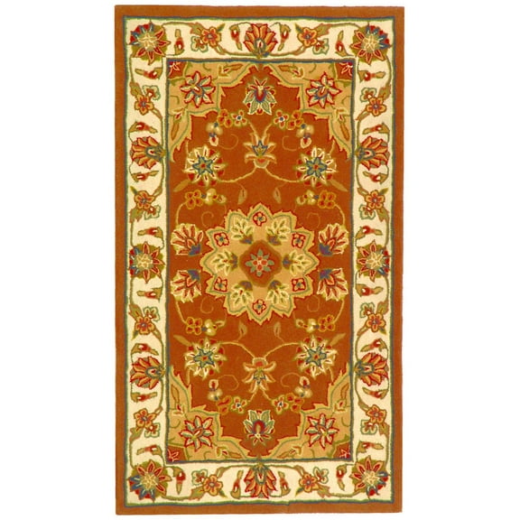 SAFAVIEH Traditions Bernadine Floral Bordered Wool Area Rug, Tan/Ivory, 6' x 9'