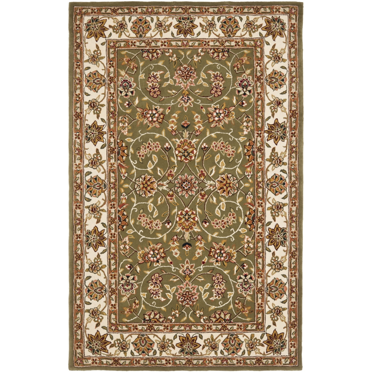 Ivory and Sage Round Tufted Wool Oriental Rug
