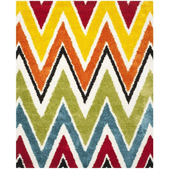 SAFAVIEH Trafford Zigzag Stripes Kids Shag Area Rug, Ivory/Multi, 8' x 10'