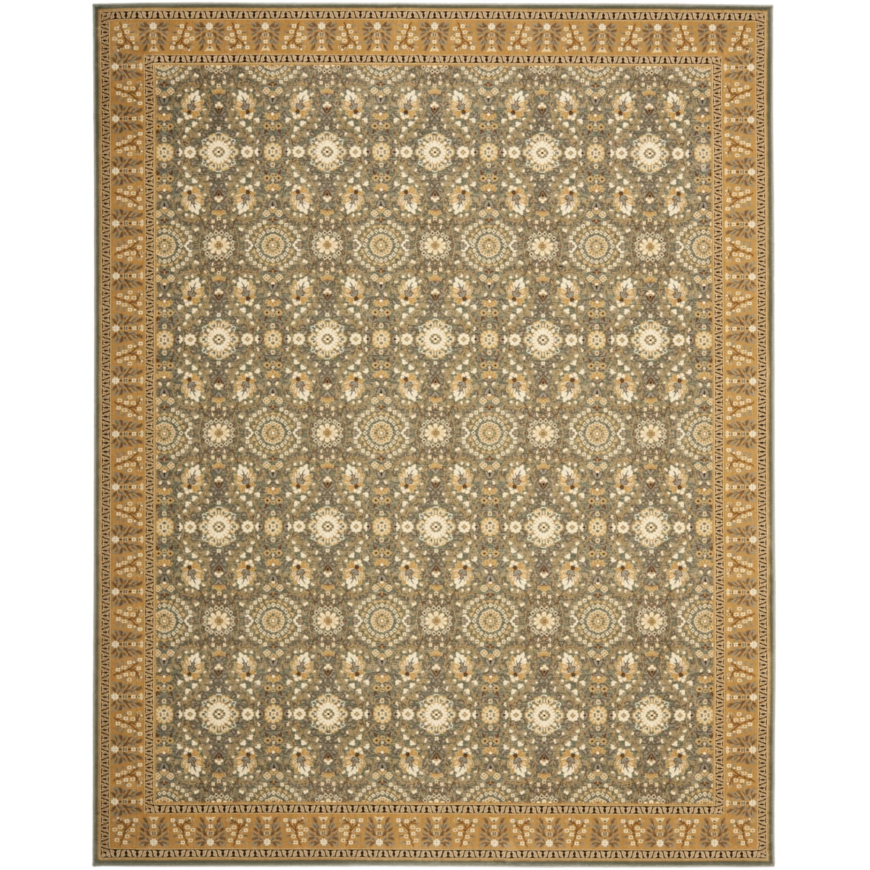 Oriental Blue and Caramel Easy-Care Synthetic Silk Area Rug, 4' x 6'