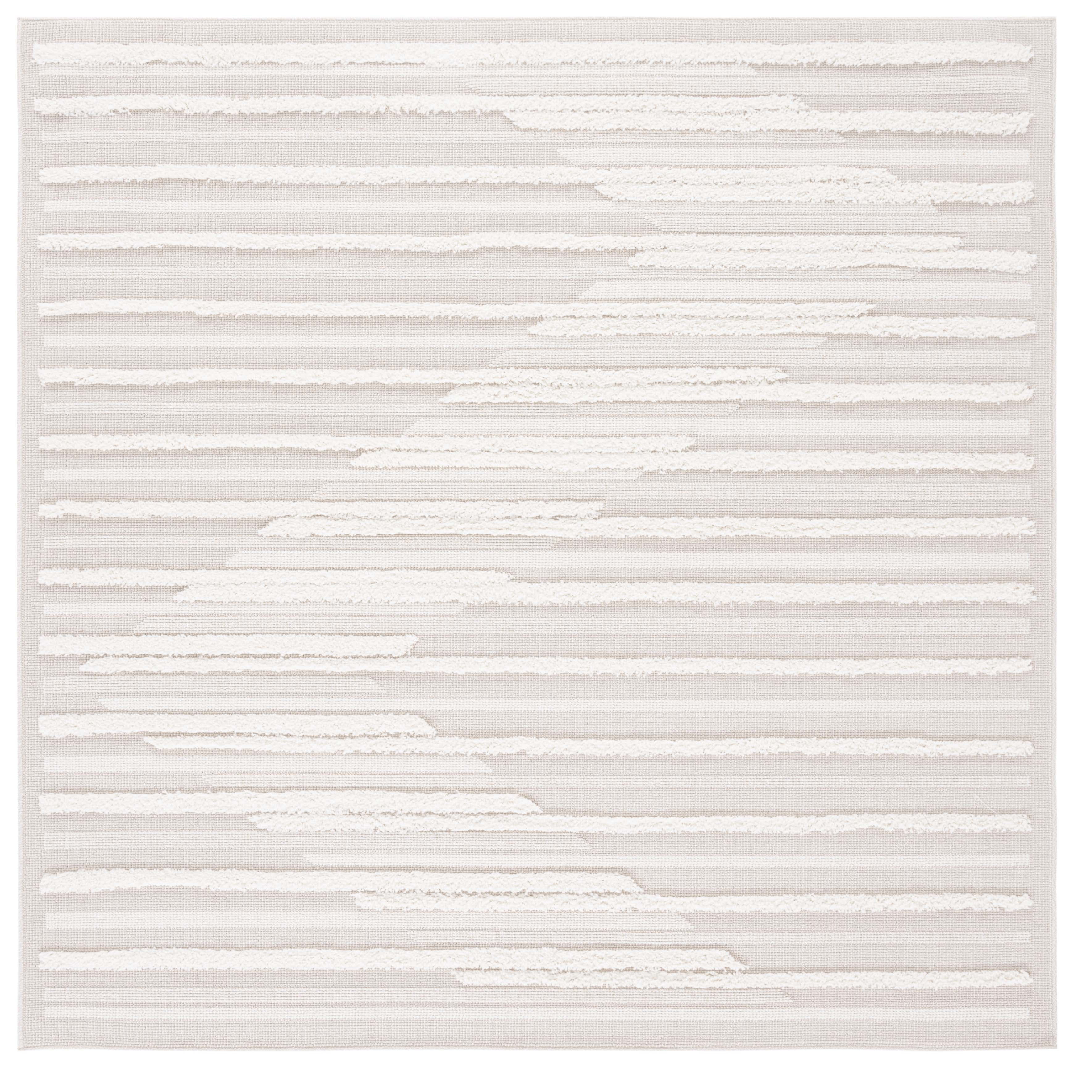 Ivory Geometric Square Synthetic Easy-Care Area Rug - 6'7" x 6'7"