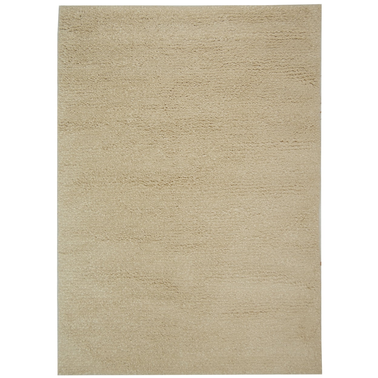 Hand-Knotted Ivory Shag Wool 4' x 6' Contemporary Area Rug