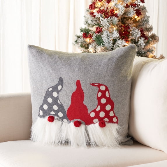 SAFAVIEH Trio Elves Pillow, 18" x 18", Grey/Red