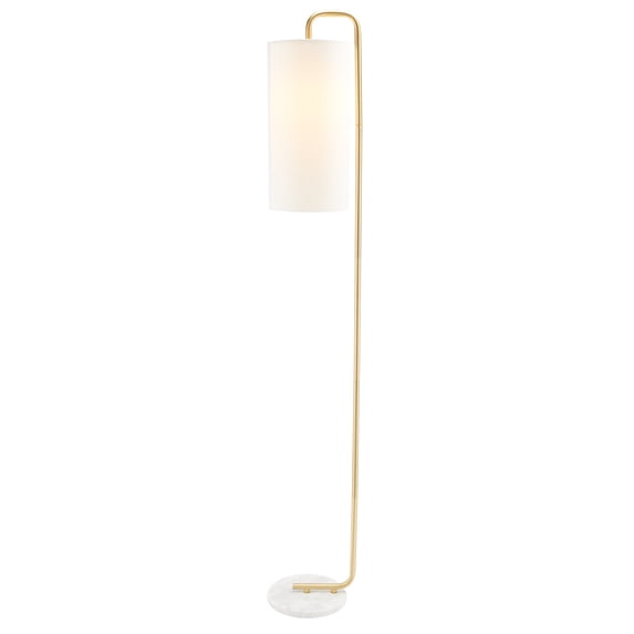 SAFAVIEH Troilus 64 in. Modern White Ceramic Floor Lamp with White Linen Shade, 7.00 x 10.00 x 64.00