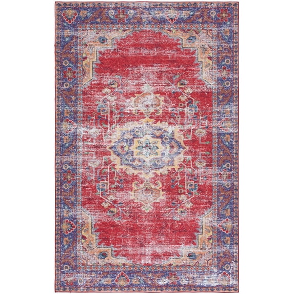 SAFAVIEH Tucson Alfreda Traditional Machine Washable Area Rug, 3' x 5', Red/Navy