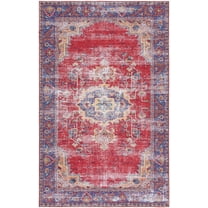 SAFAVIEH Tucson Alfreda Traditional Machine Washable Area Rug, 5' x 8', Red/Navy