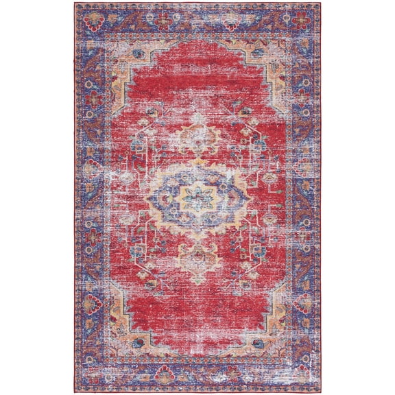 SAFAVIEH Tucson Alfreda Traditional Machine Washable Area Rug, 5' x 8', Red/Navy