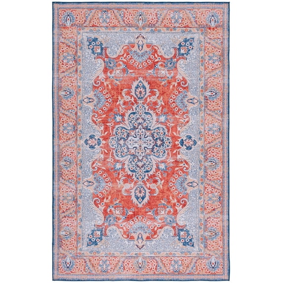 SAFAVIEH Tucson Alphonse Traditional Machine Washable Area Rug, 3' x 5', Rust/Blue