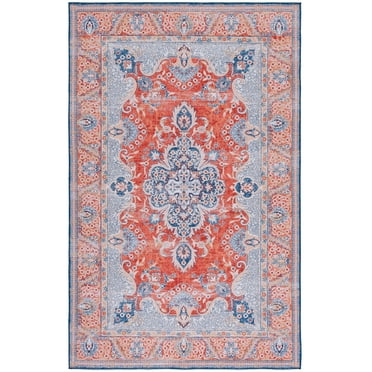 SAFAVIEH Tucson Alphonse Traditional Machine Washable Area Rug, 5' x 8', Rust/Blue