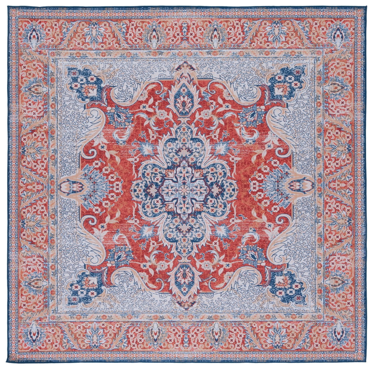 Tucson Contemporary 6' Square Blue Synthetic Washable Rug