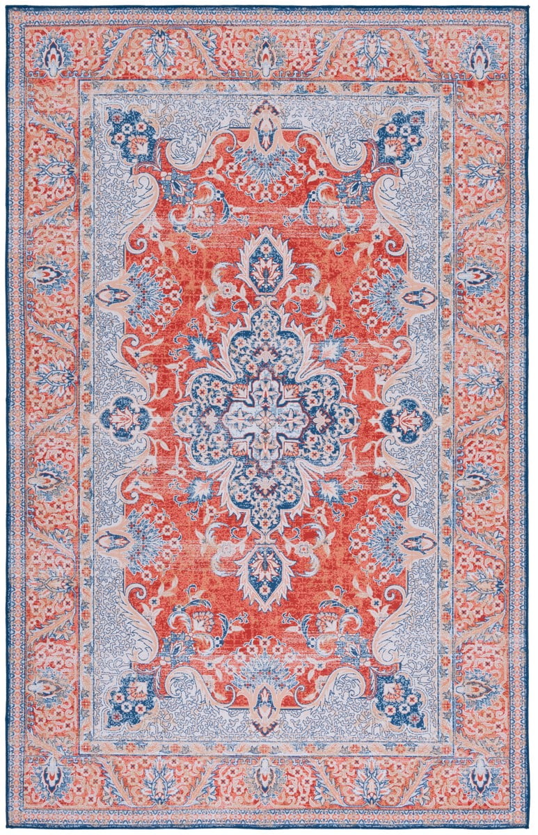 SAFAVIEH Tucson Alphonse Traditional Machine Washable Area Rug, 6' x 9', Rust/Blue