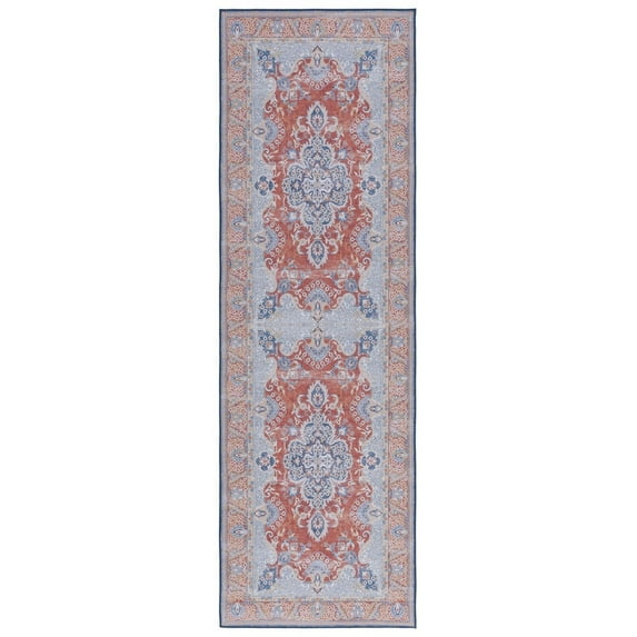 SAFAVIEH Tucson Alphonse Traditional Machine Washable Runner, 2'6" x 8', Rust/Blue