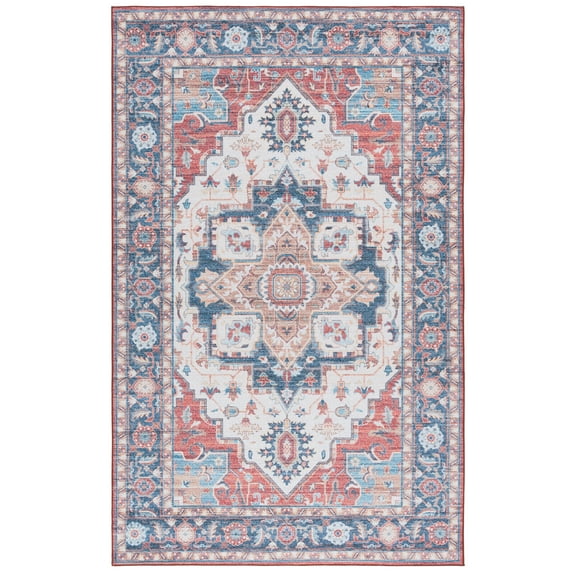 SAFAVIEH Tucson Alyx Medallion Machine Washable Area Rug, Rust/Blue, 2'6" x 4'