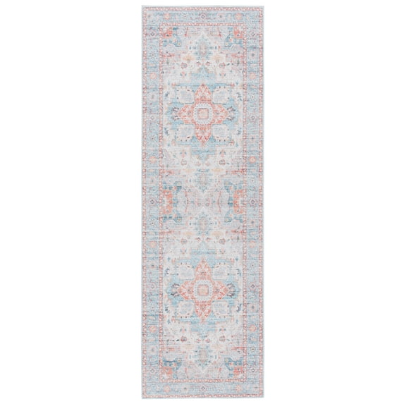 SAFAVIEH Tucson Alyx Oriental Machine Washable Runner Rug, Turquoise/Rust, 2'6" x 8'