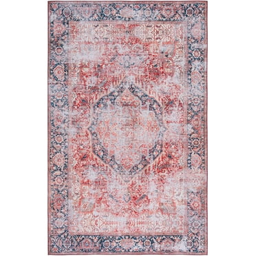 SAFAVIEH Tucson Avaline Traditional Machine Washable Area Rug, 5' x 8', Rust/Navy