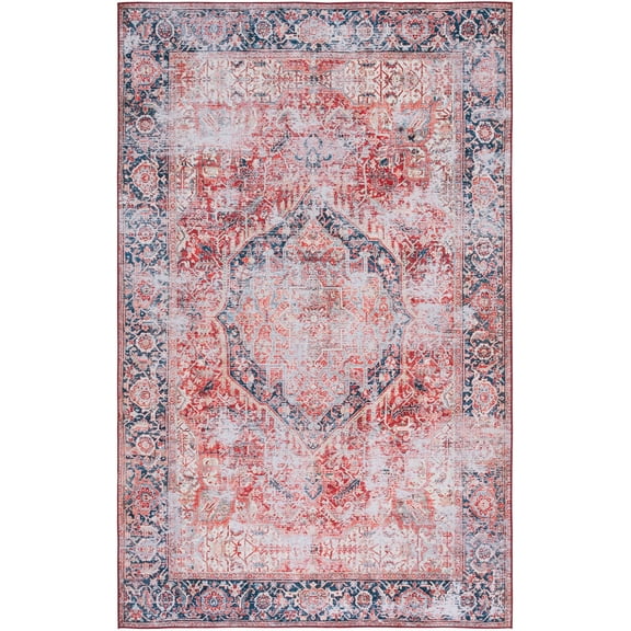 SAFAVIEH Tucson Avaline Traditional Machine Washable Area Rug, 5' x 8', Rust/Navy