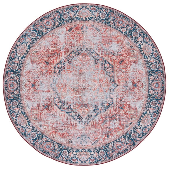 SAFAVIEH Tucson Avaline Traditional Machine Washable Area Rug, 6' x 6' Round, Rust/Navy