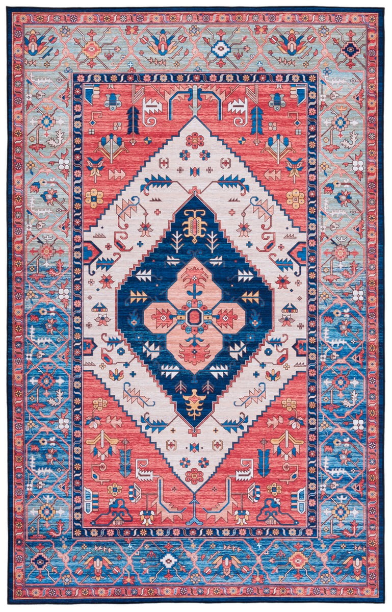 Tucson 6' x 9' Blue and Rust Synthetic Area Rug