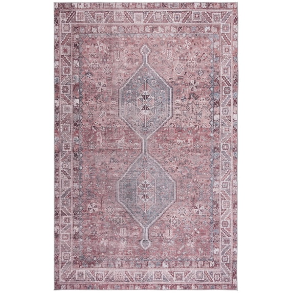 SAFAVIEH Tucson Basil Traditional Machine Washable Area Rug, 3' x 5', Light Rust/Beige