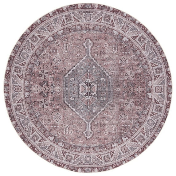 SAFAVIEH Tucson Basil Traditional Machine Washable Area Rug, 6' x 6' Round, Light Rust/Beige