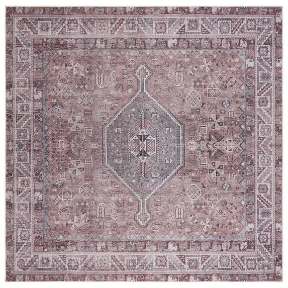 SAFAVIEH Tucson Basil Traditional Machine Washable Area Rug, 6' x 6' Square, Light Rust/Beige