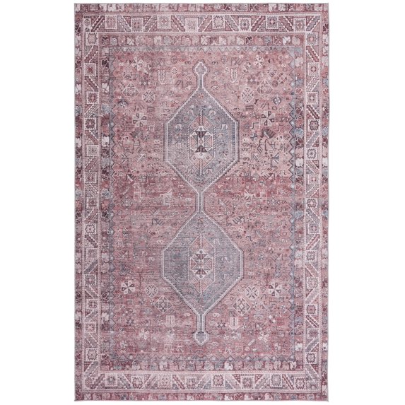 SAFAVIEH Tucson Basil Traditional Machine Washable Area Rug, 6' x 9', Light Rust/Beige