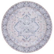 SAFAVIEH Tucson Beulah Oriental Machine Washable Area Rug, Beige/Grey, 8' x 8' Round