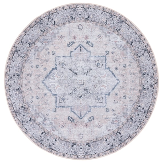 SAFAVIEH Tucson Beulah Oriental Machine Washable Area Rug, Beige/Grey, 8' x 8' Round
