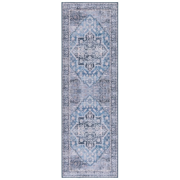 SAFAVIEH Tucson Beulah Traditional Machine Washable Runner, 2'6" x 8', Blue/Charcoal