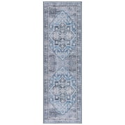 SAFAVIEH Tucson Beulah Traditional Machine Washable Runner Rug, Blue/Charcoal, 2'6" x 12'