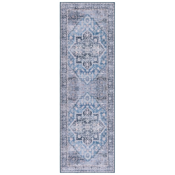 SAFAVIEH Tucson Beulah Traditional Machine Washable Runner Rug, Blue/Charcoal, 2'6" x 6'