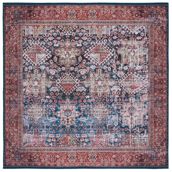 SAFAVIEH Tucson Bronagh Oriental Machine Washable Area Rug, Navy/Rust, 8' x 8' Square