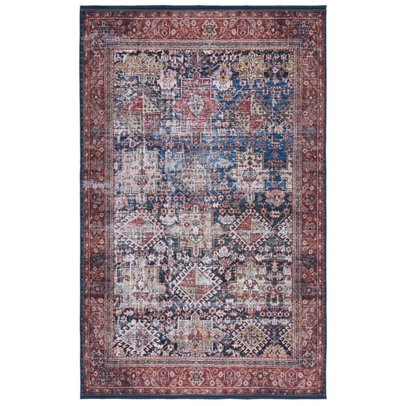 SAFAVIEH Tucson Bronagh Traditional Machine Washable Area Rug, 3' x 5', Navy/Rust
