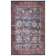 SAFAVIEH Tucson Bronagh Traditional Machine Washable Area Rug, 5' x 8', Navy/Rust