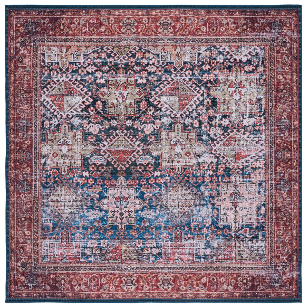 Tucson Navy and Rust Washable Square Rug
