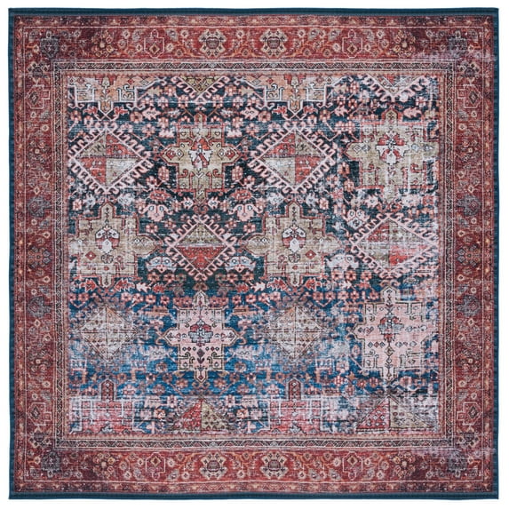 SAFAVIEH Tucson Bronagh Traditional Machine Washable Area Rug, 6' x 6' Square, Navy/Rust