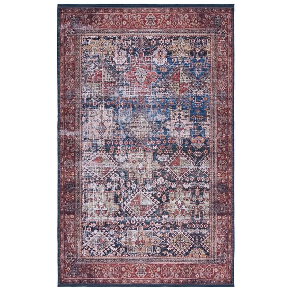 SAFAVIEH Tucson Bronagh Traditional Machine Washable Area Rug, 8' x 10', Navy/Rust