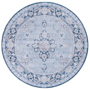 SAFAVIEH Tucson Brooke Oriental Machine Washable Area Rug, Light Blue/Navy, 4' x 4' Round