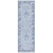 SAFAVIEH Tucson Brooke Oriental Machine Washable Runner Rug, Light Blue/Navy, 2'6" x 6'