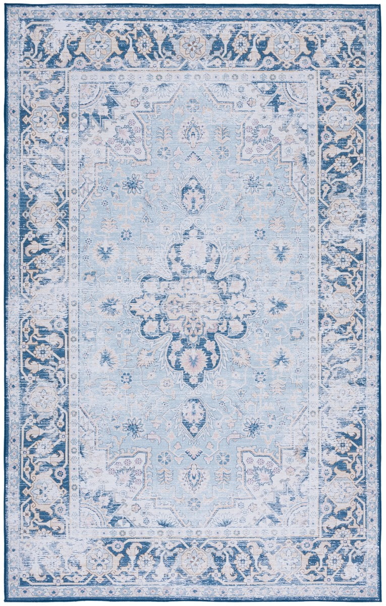 Tucson Light Blue/Navy Rectangular Machine Washable Area Rug
