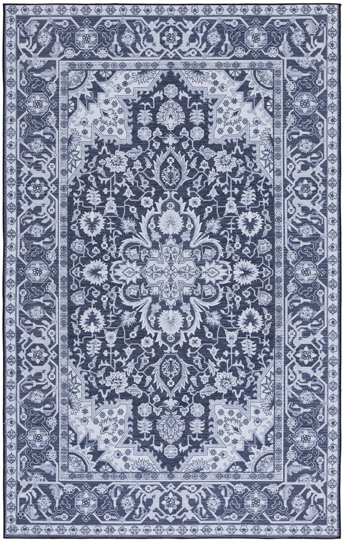 Tucson Black and Beige Synthetic 5' x 8' Washable Area Rug