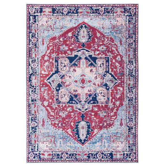 SAFAVIEH Tucson Bryanne Traditional Machine Washable Area Rug, 3' x 5', Red/Navy