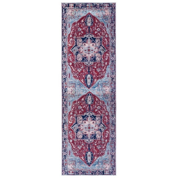 SAFAVIEH Tucson Bryanne Traditional Machine Washable Runner, 2'6" x 8', Red/Navy