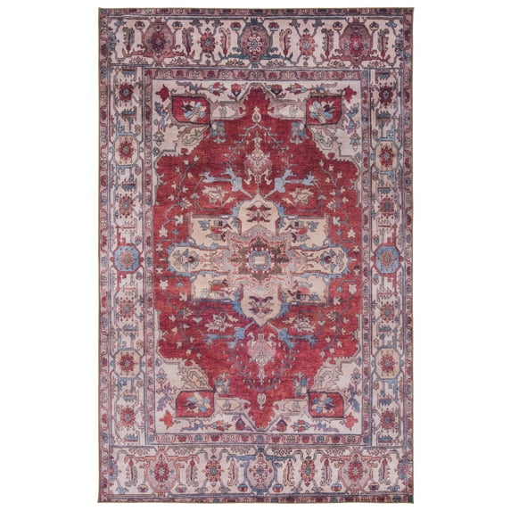 SAFAVIEH Tucson Camillo Oriental Machine Washable Area Rug, Red/Beige, 6' x 8'